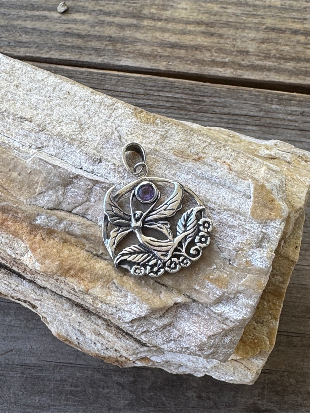 Sterling Silver Fairy Pendant with Amethyst